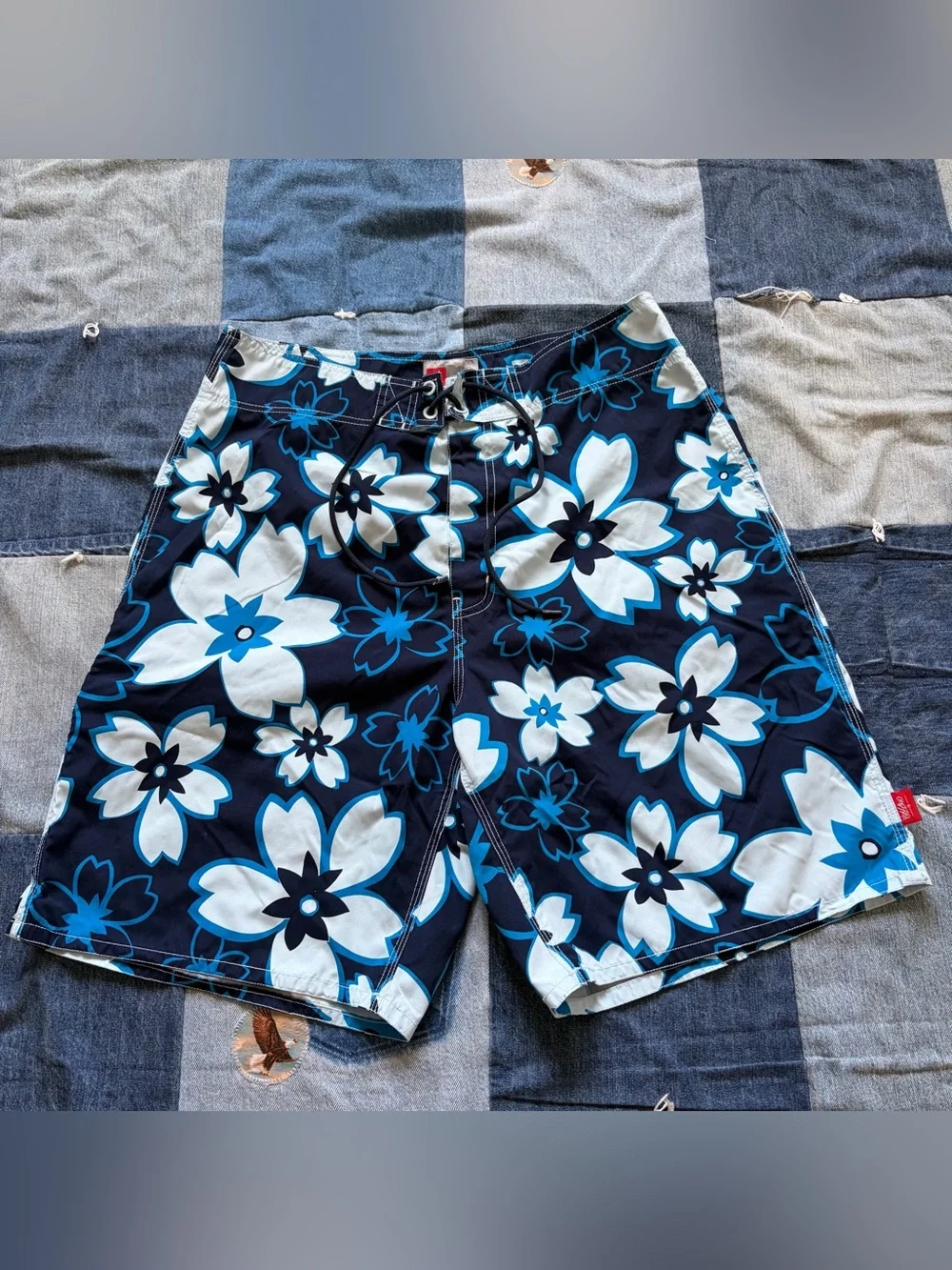 vtg y2k mossimo board shorts baggy blue floral tropical swim trunks 33 waist